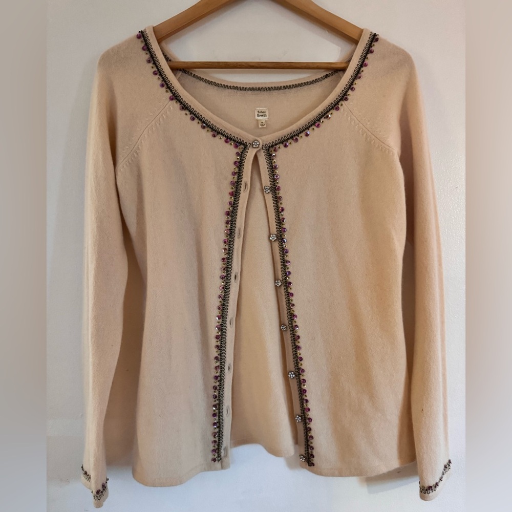 Cashmere Cardigan with Embroidered Trim